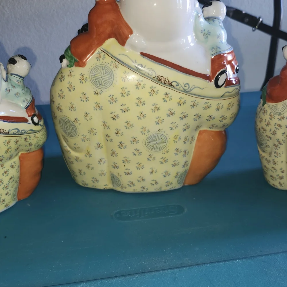 Colorful Ceramic Laughing Buddha Figurine Set - Picture 3 of 5